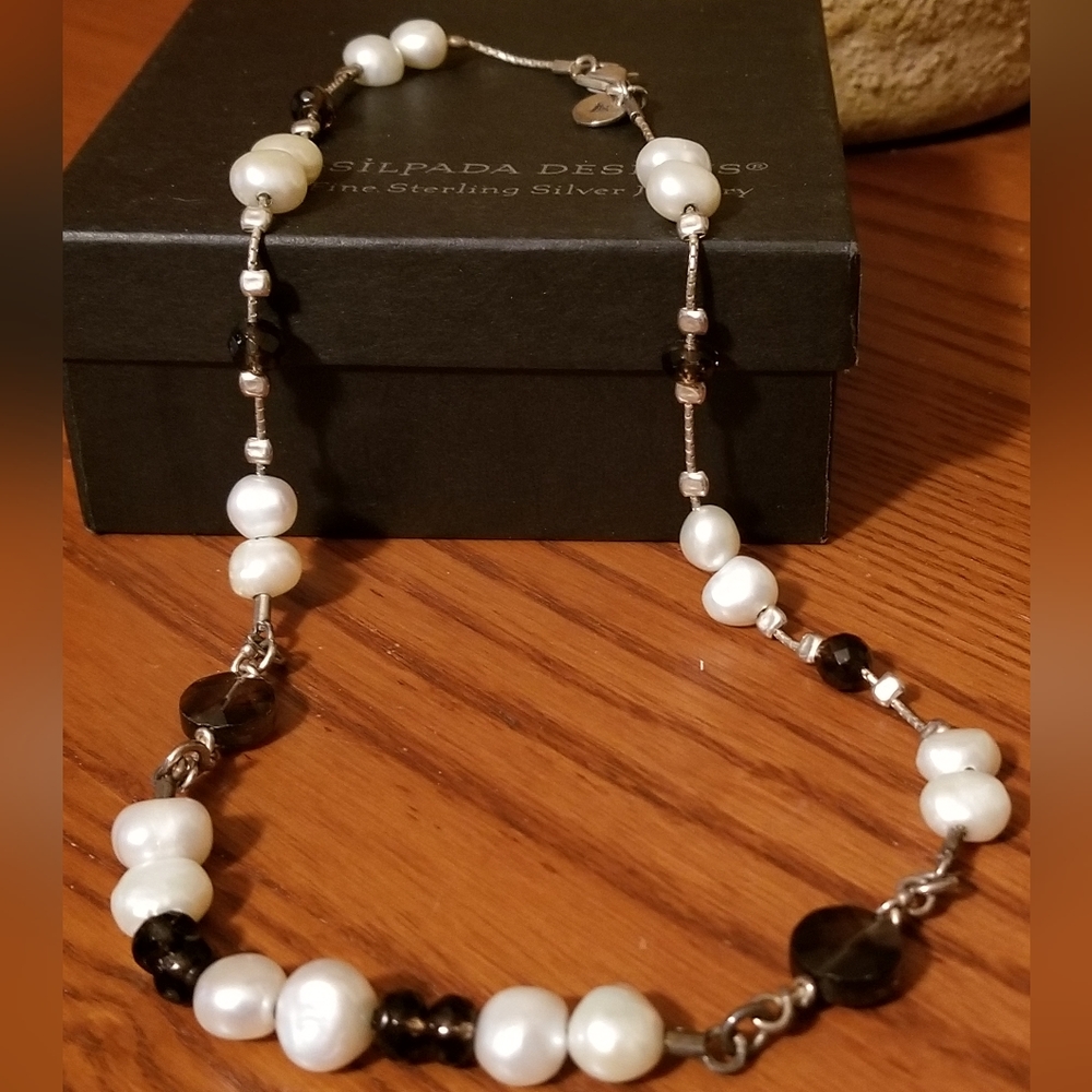 Rare Silpada Pearl & Smoky Quartz Necklace